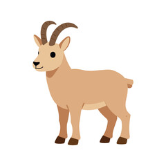 Fototapeta premium Illustration of a light brown ibex with curved horns standing on a white background