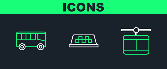 Set line Cable car, Bus and Taxi roof icon. Vector © Oksana