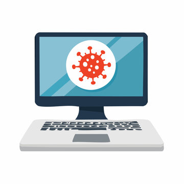 コンピューターウイルスの感染やサイバー攻撃を示すPCのフラットベクターアイコン