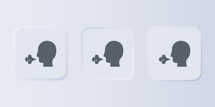 Grey Man coughing icon isolated on grey background. Viral infection, influenza, flu, cold symptom. Tuberculosis, mumps, whooping cough. Set icons in square buttons. Vector.