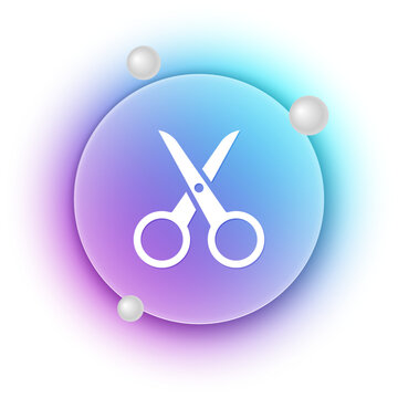 White Scissors icon isolated on white background. Cutting tool sign. Blue and purple gradient circle background. Vector