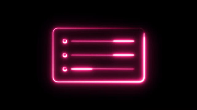 Neon Hamburger menu icon set animation for web designs and mobile app. Glowing Animation of Bars and dots. Editable animation Vector set of menu button