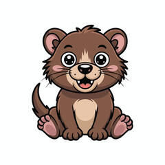 Obraz premium Cute little baby otter cartoon sitting down with a happy smiling expression