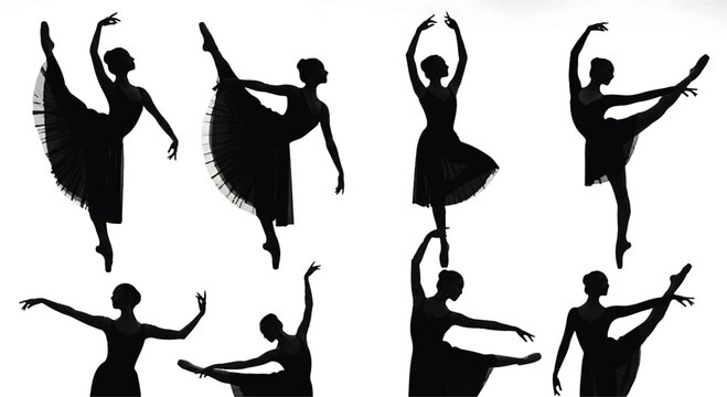 Group of ballerinas dancing in various positions with grand jete, ballerina