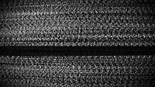 Abstract Black and White Digital TV Static Noise Background with Horizontal Interference Glitch Effect. Vintage Analog Television Signal Loss Texture for Graphic Design and Video Production.