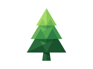 Obraz premium Modern geometric green triangle tree icon, eco-friendly flat design on white background
