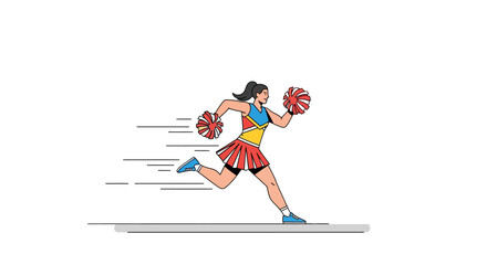 Fototapeta premium Energetic Female Cheerleader Running with Pom Poms Dynamic Motion Illustration