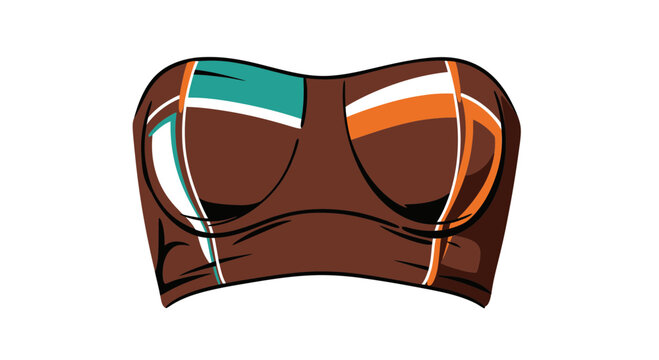 Strapless Bikini Top Vector Illustration, Stylish Brown Swimwear Design with Teal and Orange Accents, Fashion Apparel Flat Graphic for Summer Beachwear Collection