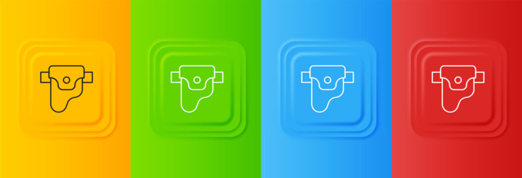 White Gun in holster, firearms icon isolated on colorful background. Set icons in square buttons. Vector