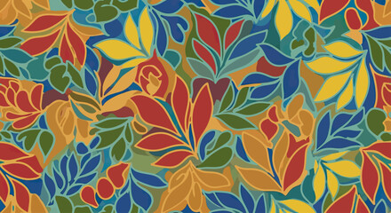 Abstract floral pattern with bold outlines and layered organic shapes © Akil