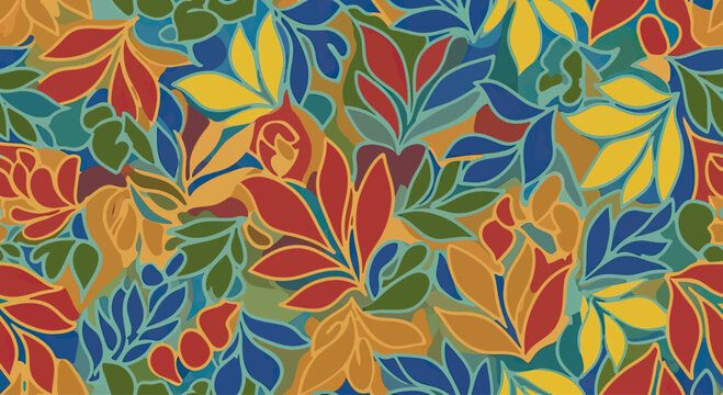 Abstract floral pattern with bold outlines and layered organic shapes