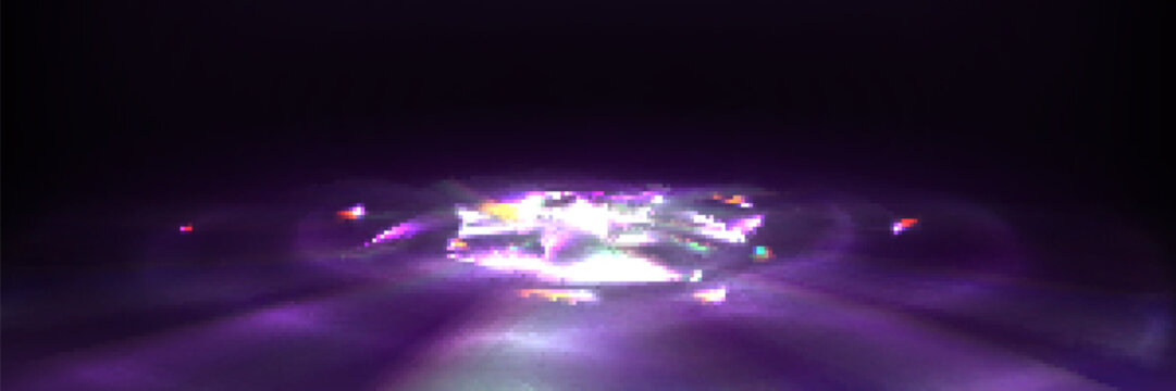 A large diamond, dark purple background. Brilliant light reflection, sparkling flare overlay, luxurious gemstone texture