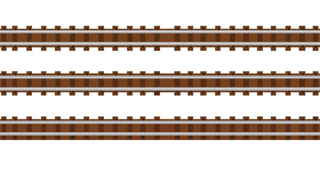 Three parallel sets of train tracks, evenly spaced against a white background