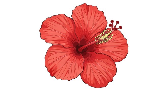 Vibrant Red Hibiscus Flower Closeup.