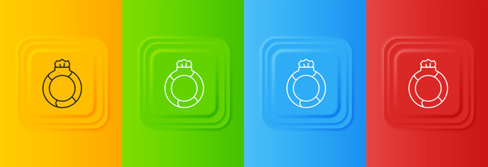 White Fantasy magic stone ring with gem icon isolated on colorful background. Set icons in square buttons. Vector © Vadim