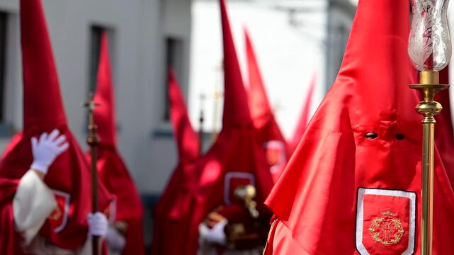 Easter Procession in Santa Cruz de La Palma; Hooded Nazarenos and Penitents in Holy Week; Canary Islands Traditional Religious Celebration and Spanish Culture