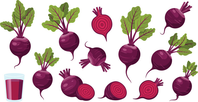 Collection of Fresh Beetroots and Beetroot Slices with a Glass of Beetroot Juice for Healthy Eating Concepts