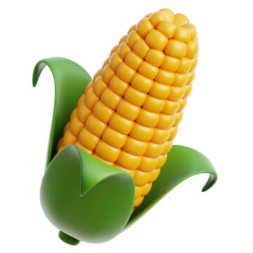 Bright Yellow Corn Cob with Green Husk 3D Rendered Isolated Illustration for Agricultural Concepts
