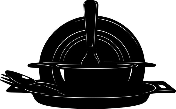 Army mess kit silhouette with plates and utensils