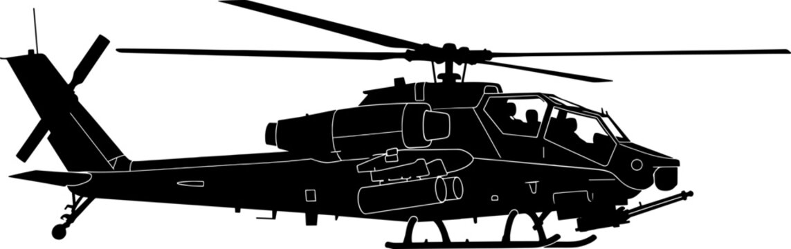 Combat attack helicopter gunship with weaponry