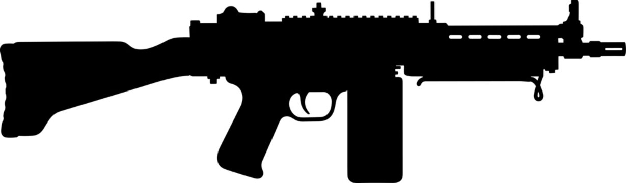 Light machine gun silhouette for military combat operations