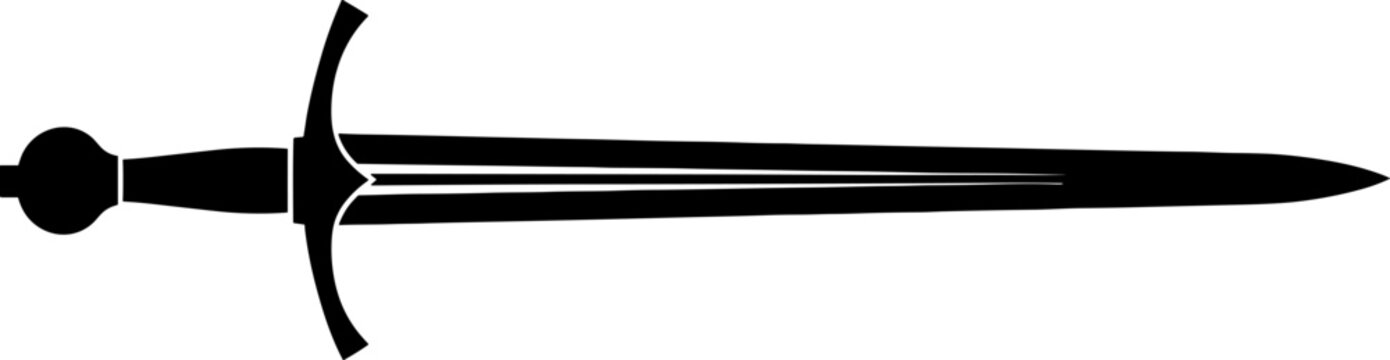 Longsword silhouette with tapered blade and curved crossguard