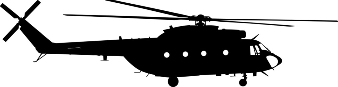 Military transport helicopter side view profile