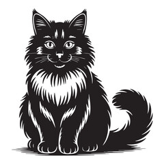 Obraz premium Black silhouette of a sitting fluffy cat vector illustration
