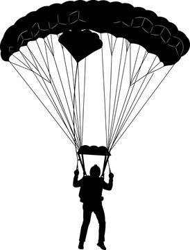 Skydiver paratrooper silhouette descending with open canopy