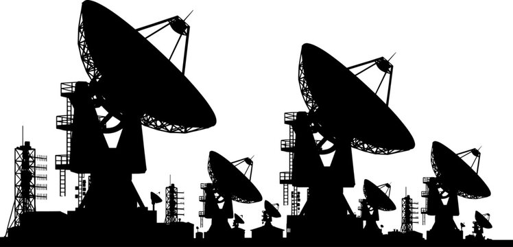 Satellite dish array silhouette for global telecommunications