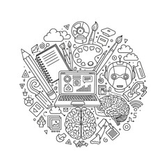 Obraz premium Creative Process and Technology Integration Doodle Illustration.