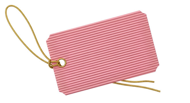 Pink tag with gold string with transparent background