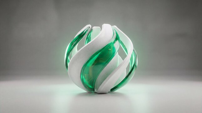 a futuristic sustainable energy device concept. Abstrct eco - tech product withglowing green bioluminescece on a clean studio backgound. Innovation and sustanability concept