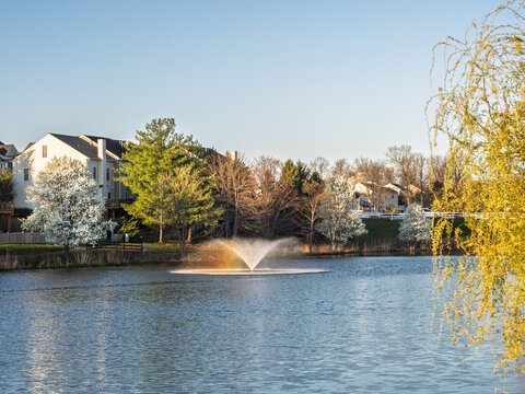 Water fountain with rainbow mist in Ashburn Village Virginia