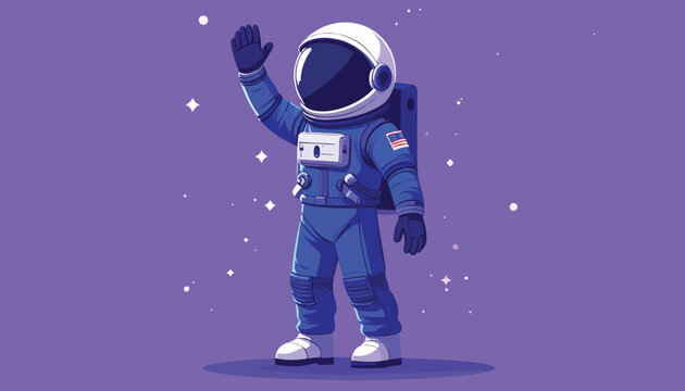 Astronaut Waving Hand in Space Suit Cartoon Illustration.