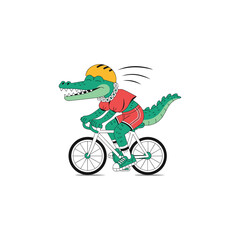 Naklejka premium Cycling Crocodile Mascot Fun Vector Illustration