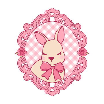 Vintage Bunny vector, Grandma Core, Coquette Cottage Core Elegant Frame Rabbit, Pink Mama Vector