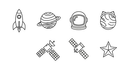 Space Exploration Icon Set Featuring Rocket Planet Satellite. © malinbest