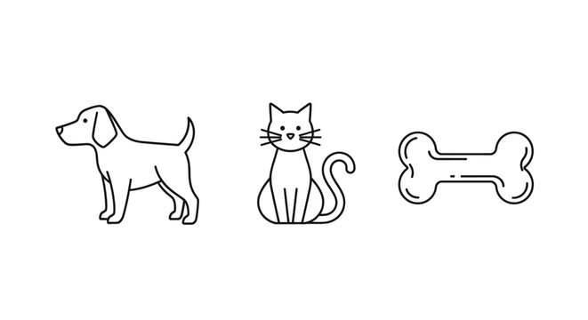 Dog Cat And Bone Illustration Focused Trio.