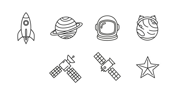 Space Exploration Icon Set Featuring Rocket Planet Satellite.