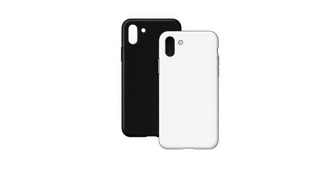 Black and white phone cases isolated on transparent background