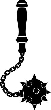 Medieval flail weapon with spiked ball and ornate handle