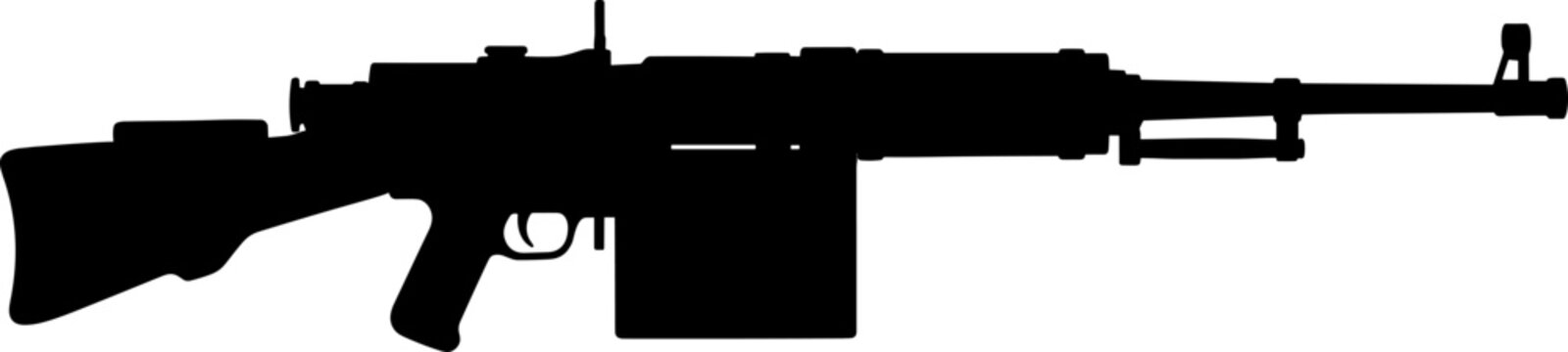 Modern light machine gun silhouette with bipod and ammo box