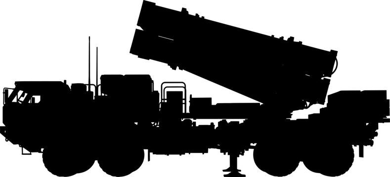 Multiple launch rocket system truck silhouette with a raised launcher