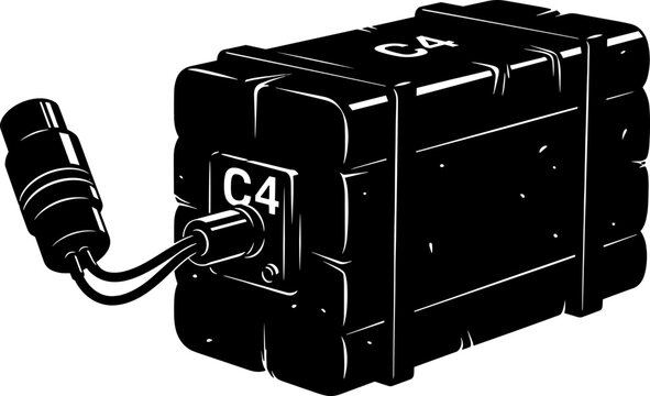 C4 plastic explosive block with detonator wires illustration for military action