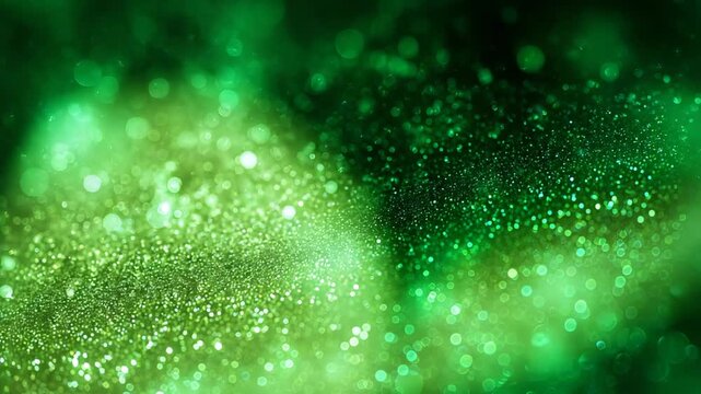 Emerald green abstract bokeh glow with scattered glitter flecks creating depth and richness vibrant illumination clean focus high quality digital texture