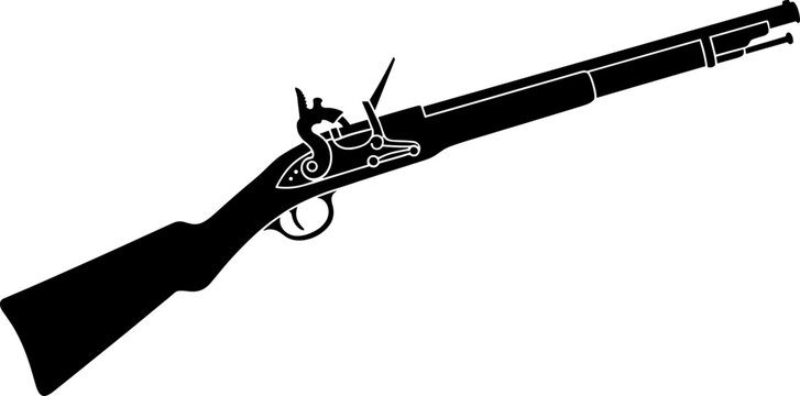 Vintage flintlock musket rifle silhouette for colonial history