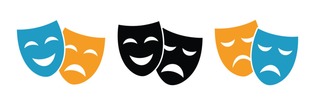 Theater mask emoji vector, drama comedy masks symbol