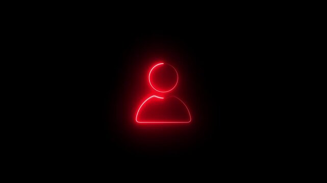 Neon red color User and profile animation icon glowing contact man people person head circle account icon with black background