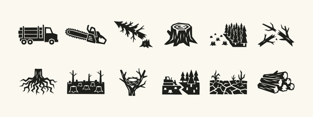 Deforestation and Logging Icon Set © thetwelvesense